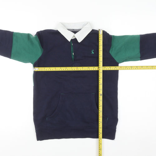 Joules Boys Navy Green Collared Rugby Sweatshirt 8 Years Cotton Blend
