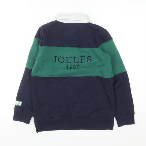 Joules Boys Navy Green Collared Rugby Sweatshirt 8 Years Cotton Blend