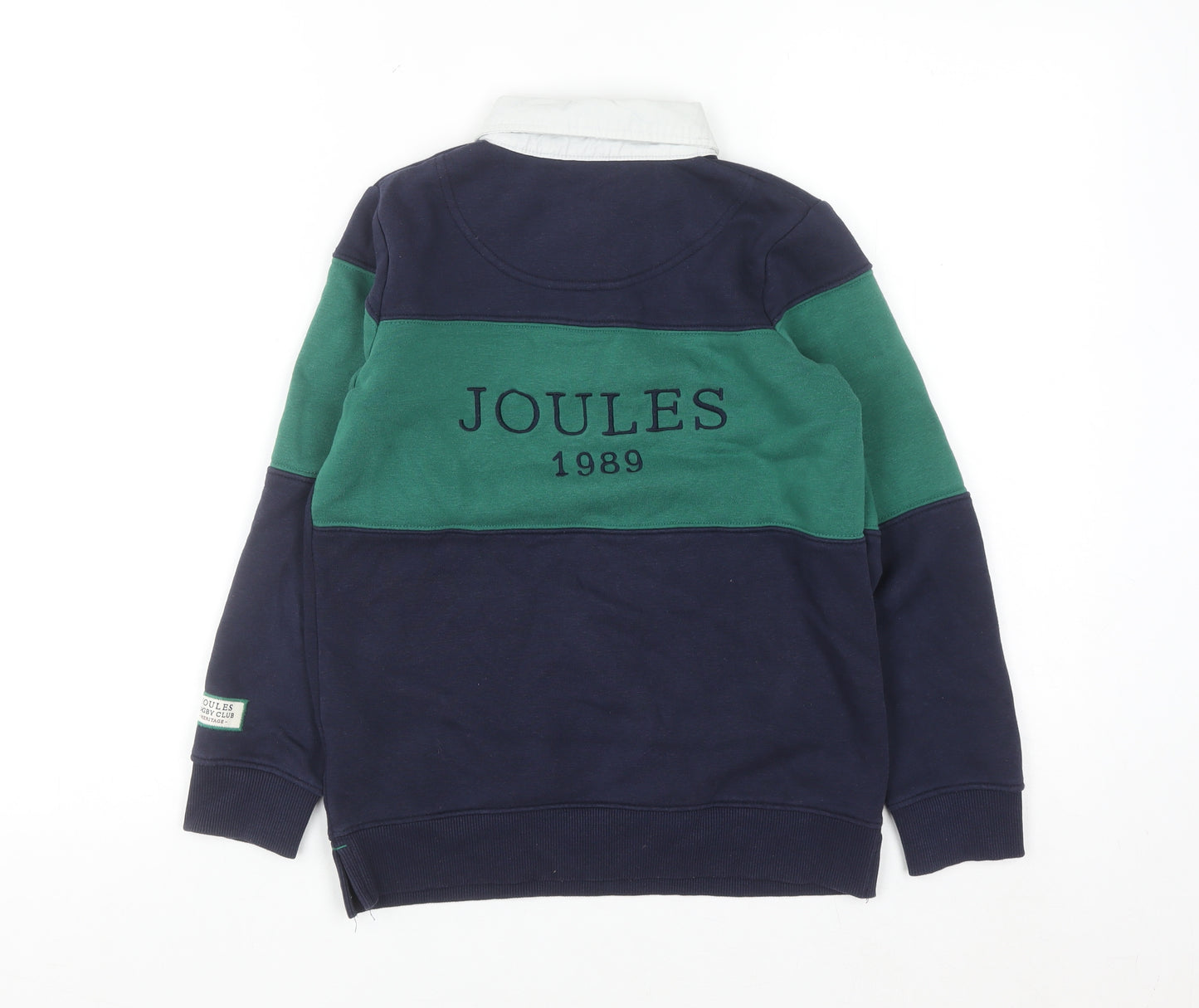 Joules Boys Navy Green Collared Rugby Sweatshirt 8 Years Cotton Blend