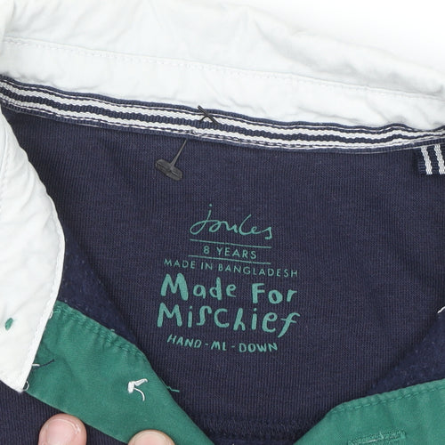Joules Boys Navy Green Collared Rugby Sweatshirt 8 Years Cotton Blend