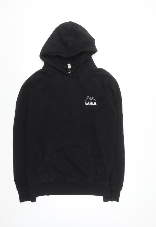 Parallel Men's Black Large Pullover Hoodie Fleece Cotton Blend