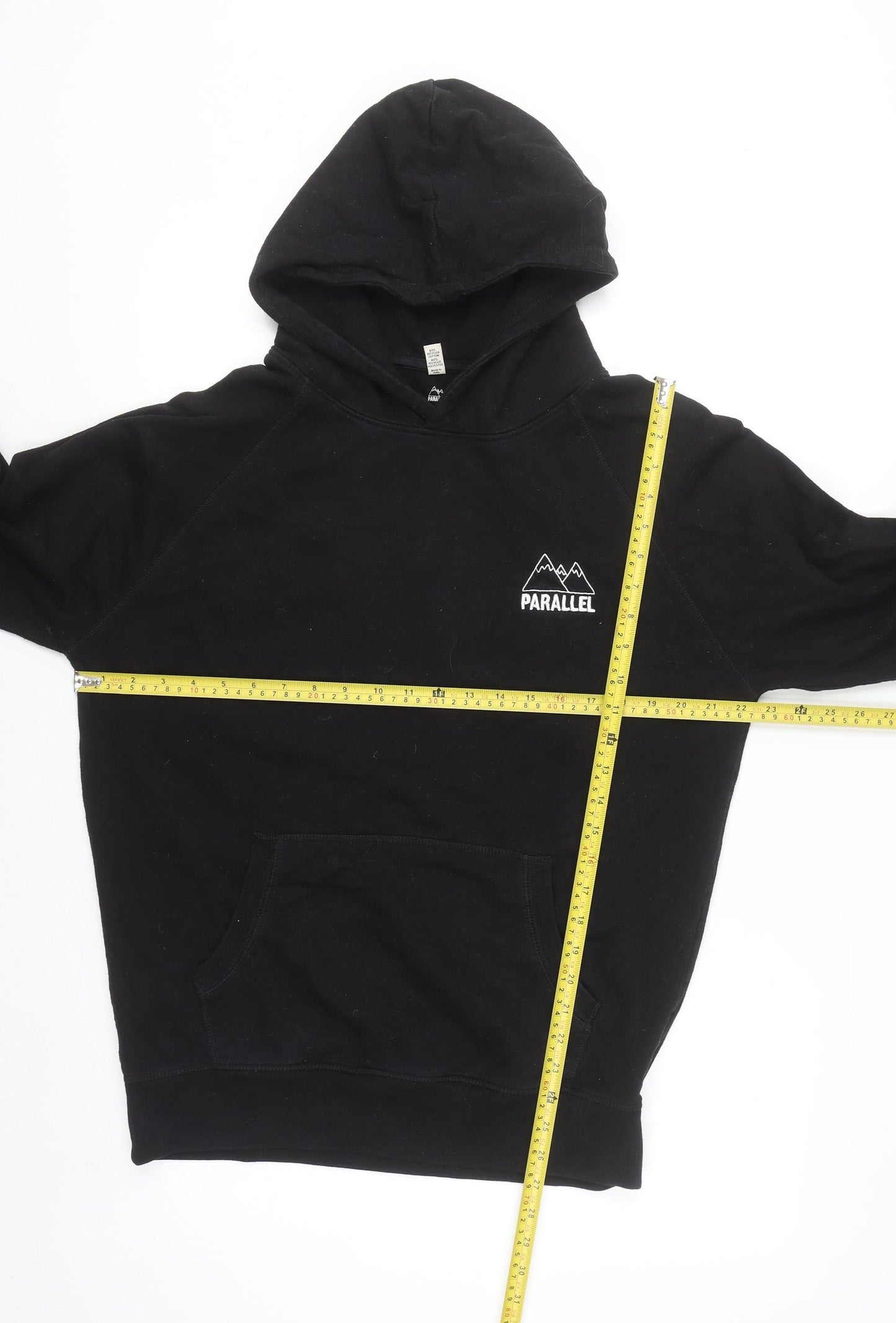 Parallel Men's Black Large Pullover Hoodie Fleece Cotton Blend