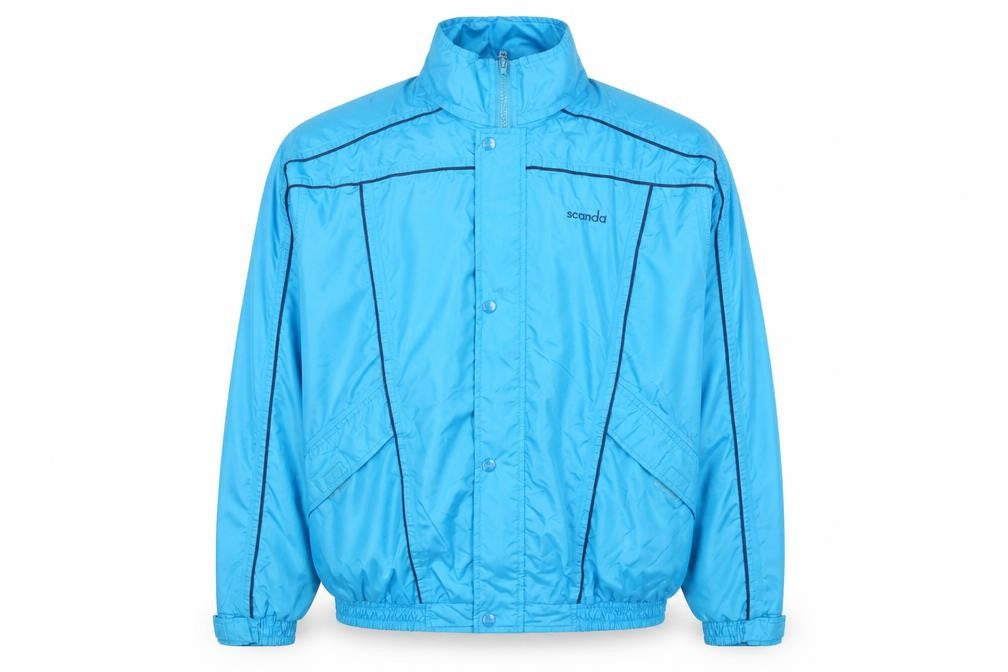 Front view of Scanda Men's Blue Windbreaker Jacket L Lightweight Water Resistant
