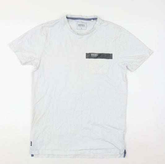 Diesel Men's White Crew Neck Cotton T-Shirt Size M Casual Logo