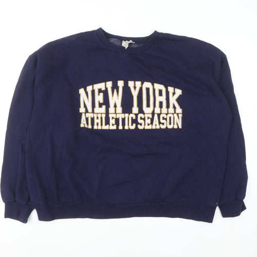 Pull&Bear Men's Blue 'New York Athletic' Crew Neck Sweatshirt L