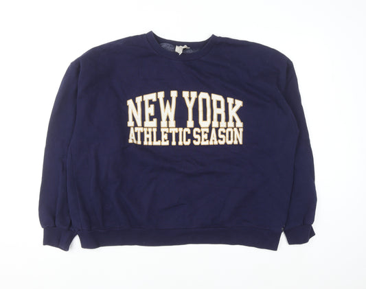 Pull&Bear Men's Blue 'New York Athletic' Crew Neck Sweatshirt L