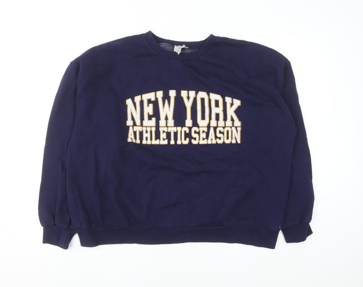 Pull&Bear Men's Blue 'New York Athletic' Crew Neck Sweatshirt L