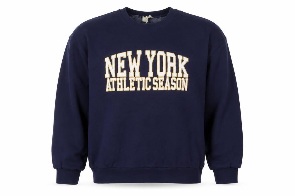 Pull&Bear Men's Blue 'New York Athletic' Crew Neck Sweatshirt L