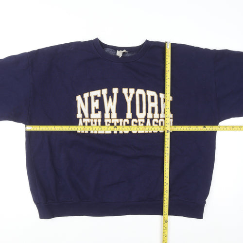 Pull&Bear Men's Blue 'New York Athletic' Crew Neck Sweatshirt L