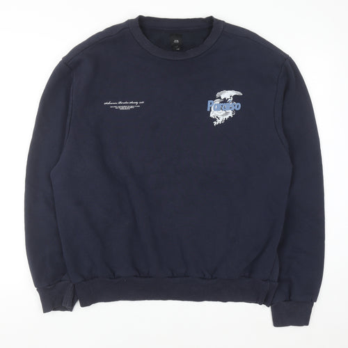 River Island Men's Blue XL Pullover Sweatshirt Graphic Print