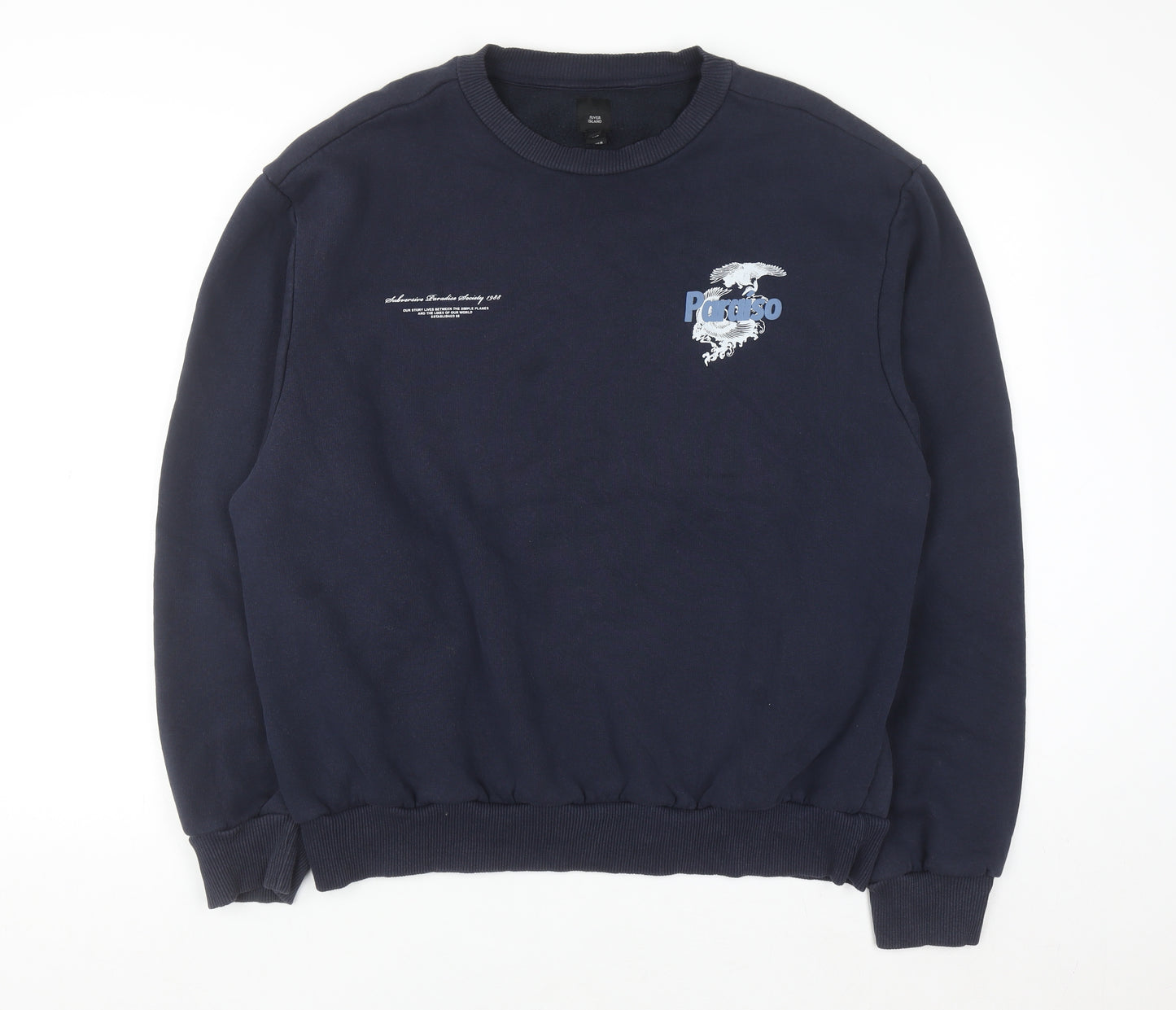 River Island Men's Blue XL Pullover Sweatshirt Graphic Print