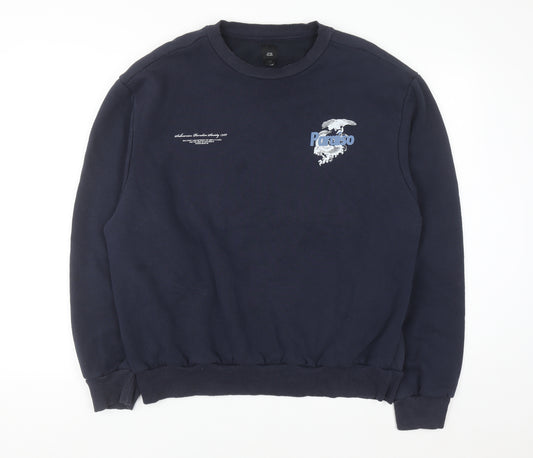 River Island Men's Blue XL Pullover Sweatshirt Graphic Print