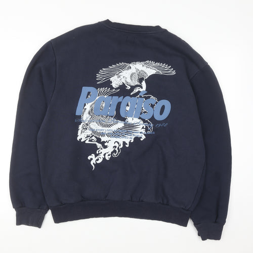 River Island Men's Blue XL Pullover Sweatshirt Graphic Print