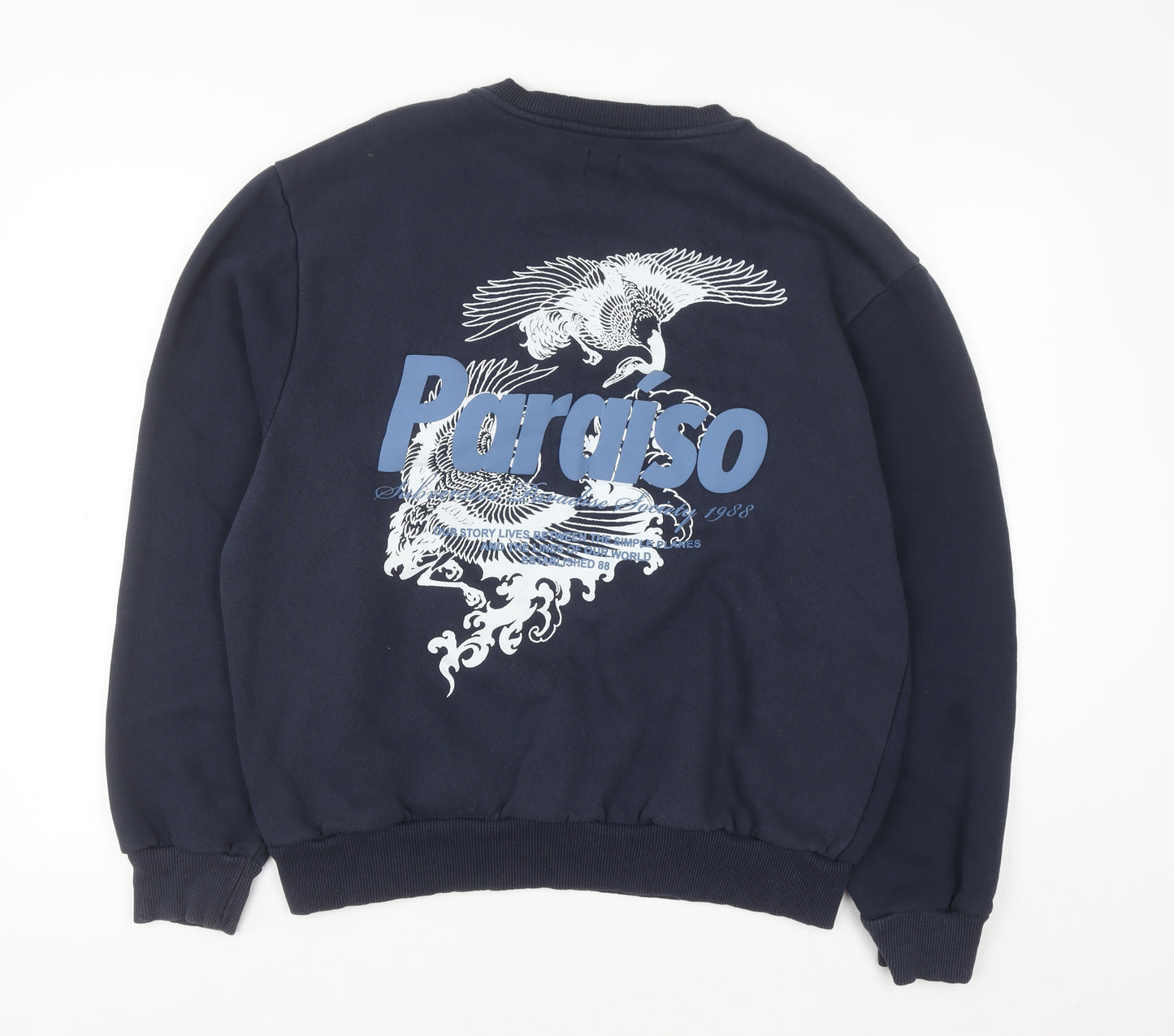 River Island Men's Blue XL Pullover Sweatshirt Graphic Print