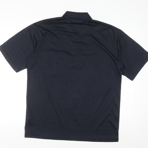 Gold Men Navy Blue Striped Golf Polo Shirt L Cotton Blend