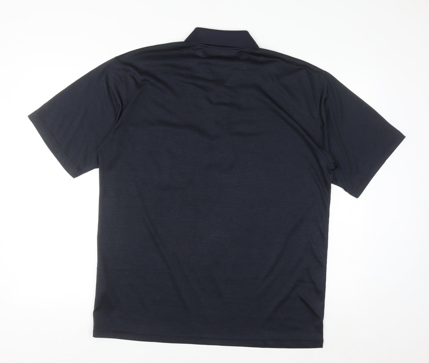 Gold Men Navy Blue Striped Golf Polo Shirt L Cotton Blend
