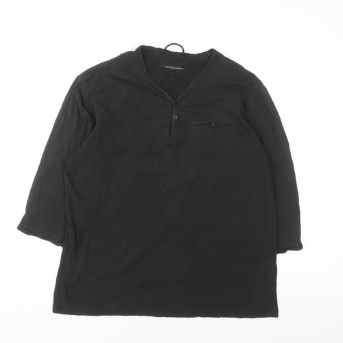 Jasper Conran Men's Black Cotton Henley Shirt L Long Sleeve Casual Top