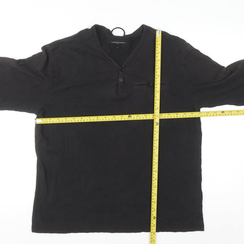 Jasper Conran Men's Black Cotton Henley Shirt L Long Sleeve Casual Top