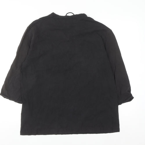 Jasper Conran Men's Black Cotton Henley Shirt L Long Sleeve Casual Top