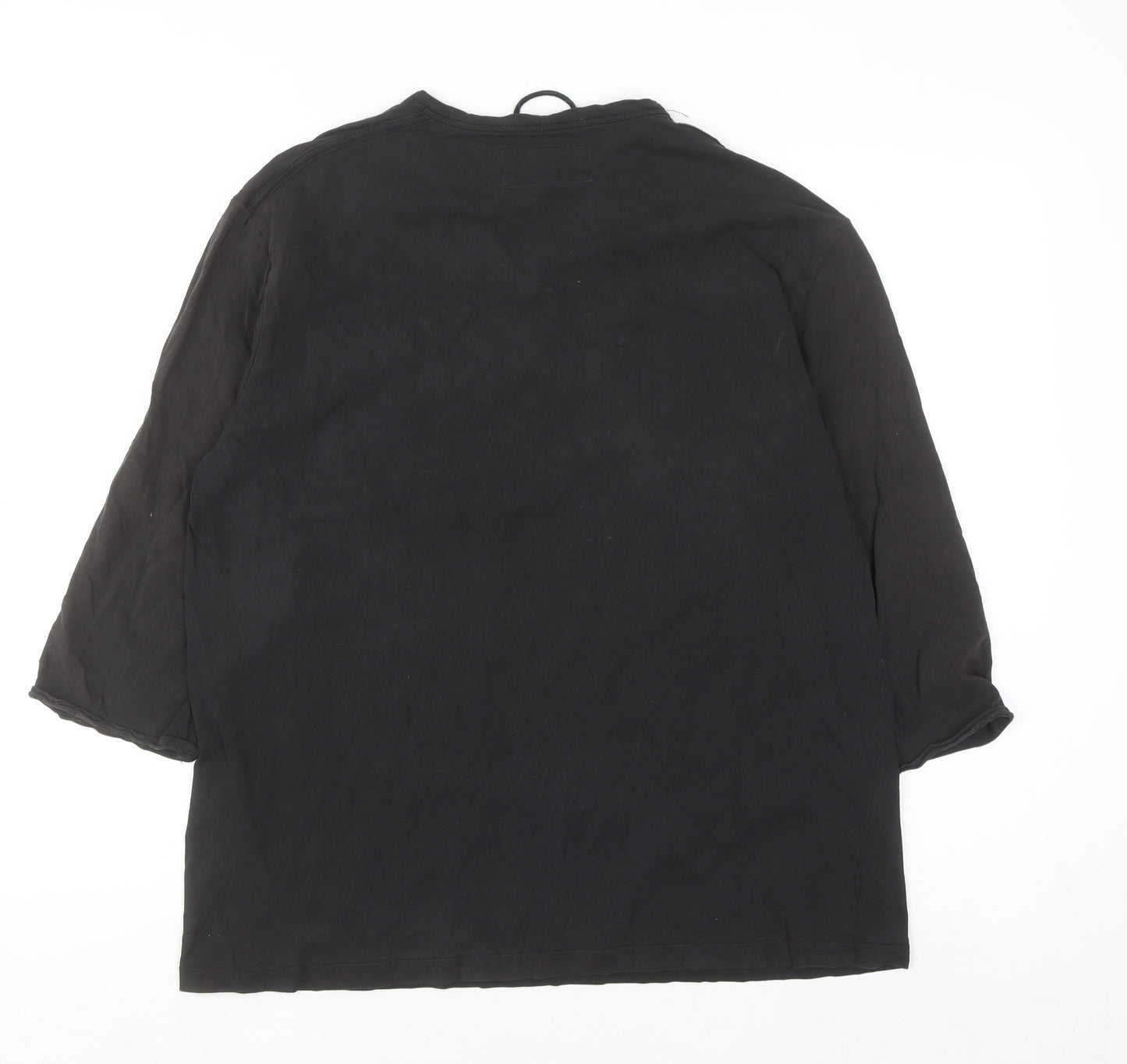 Jasper Conran Men's Black Cotton Henley Shirt L Long Sleeve Casual Top