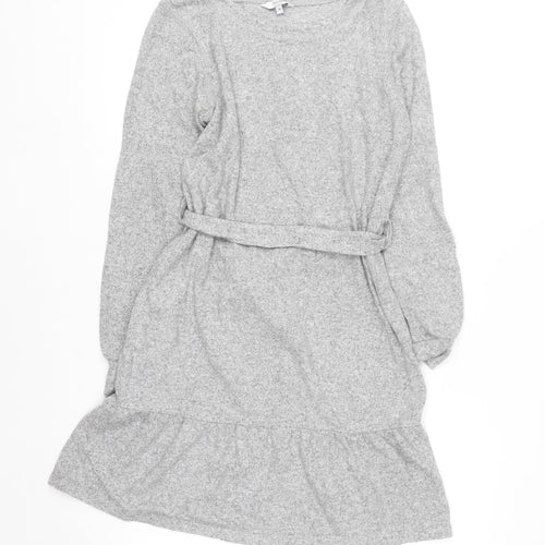 Next Women Grey Knit Belted Fit & Flare Dress Size 10