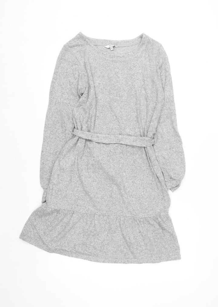 Next Women Grey Knit Belted Fit & Flare Dress Size 10
