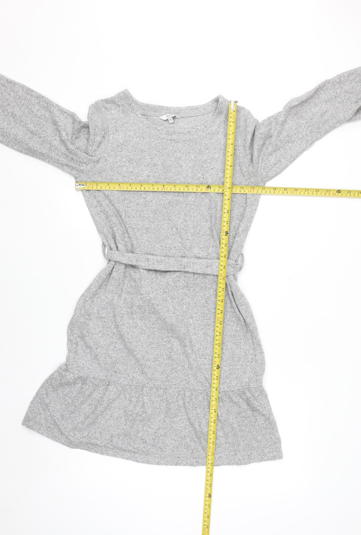 Next Women Grey Knit Belted Fit & Flare Dress Size 10
