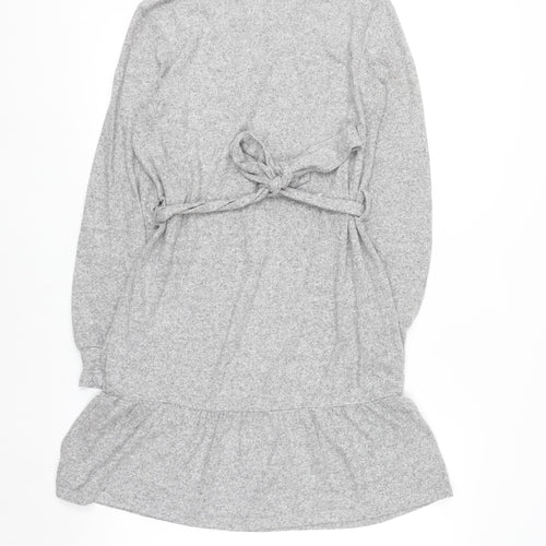Next Women Grey Knit Belted Fit & Flare Dress Size 10