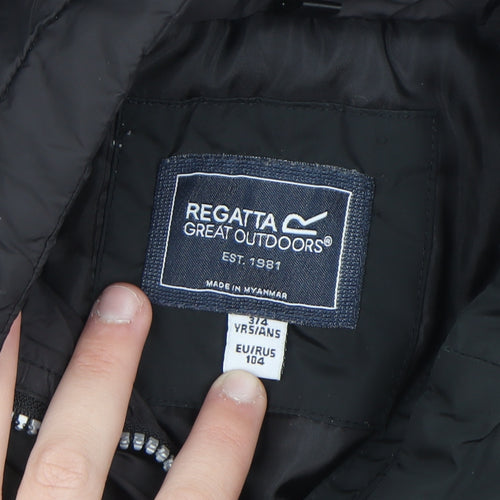 Regatta Girls Black 3-4 Years Hooded Parka Coat Water Resistant Jacket