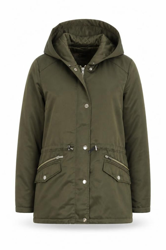 Front view of Dorothy Perkins Women’s Green Hooded Parka Jacket, size UK 10