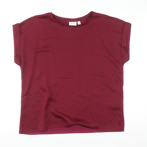 Vila Women's Red Short Sleeve Crew Neck Blouse Size 12