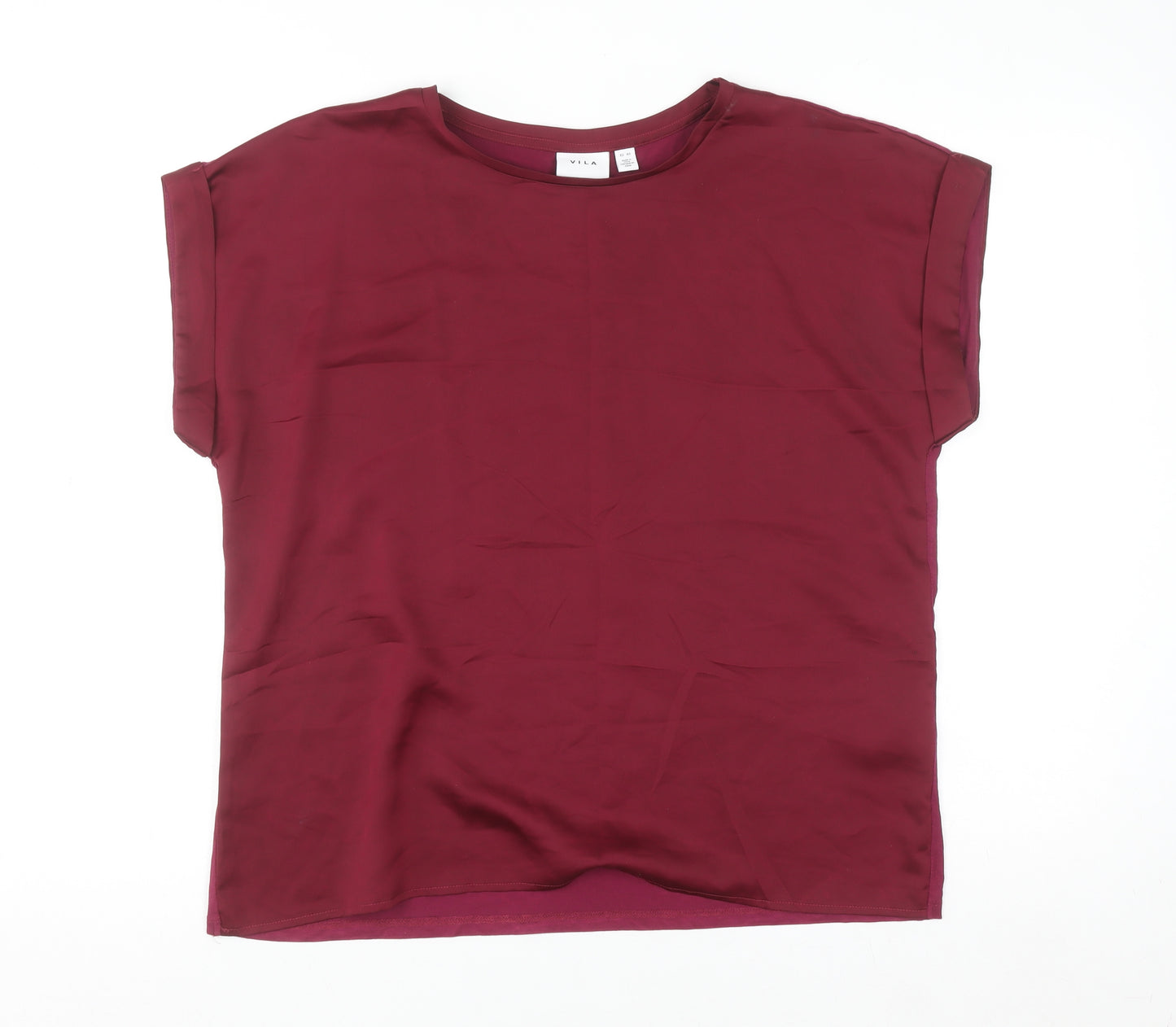 Vila Women's Red Short Sleeve Crew Neck Blouse Size 12