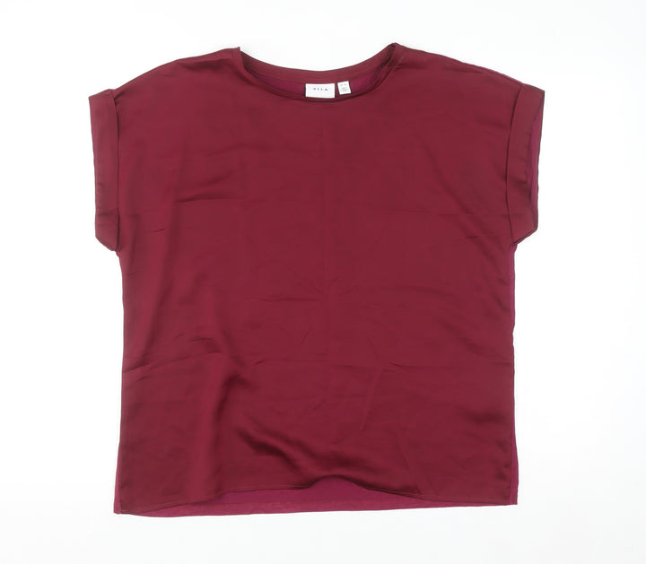 Vila Women's Red Short Sleeve Crew Neck Blouse Size 12