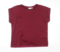 Vila Women's Red Short Sleeve Crew Neck Blouse Size 12