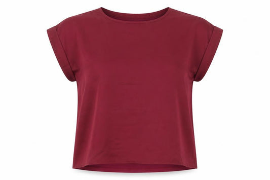 Front view of VILA Women's Red Short Sleeve Crew Neck Blouse, size 12