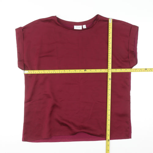 Vila Women's Red Short Sleeve Crew Neck Blouse Size 12