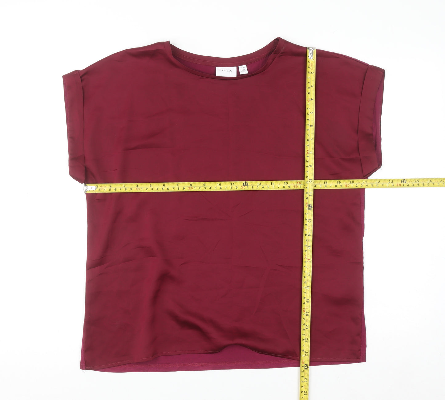 Vila Women's Red Short Sleeve Crew Neck Blouse Size 12