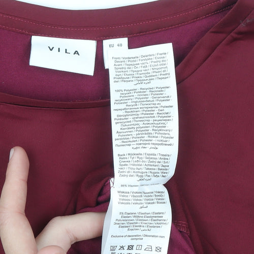 Vila Women's Red Short Sleeve Crew Neck Blouse Size 12