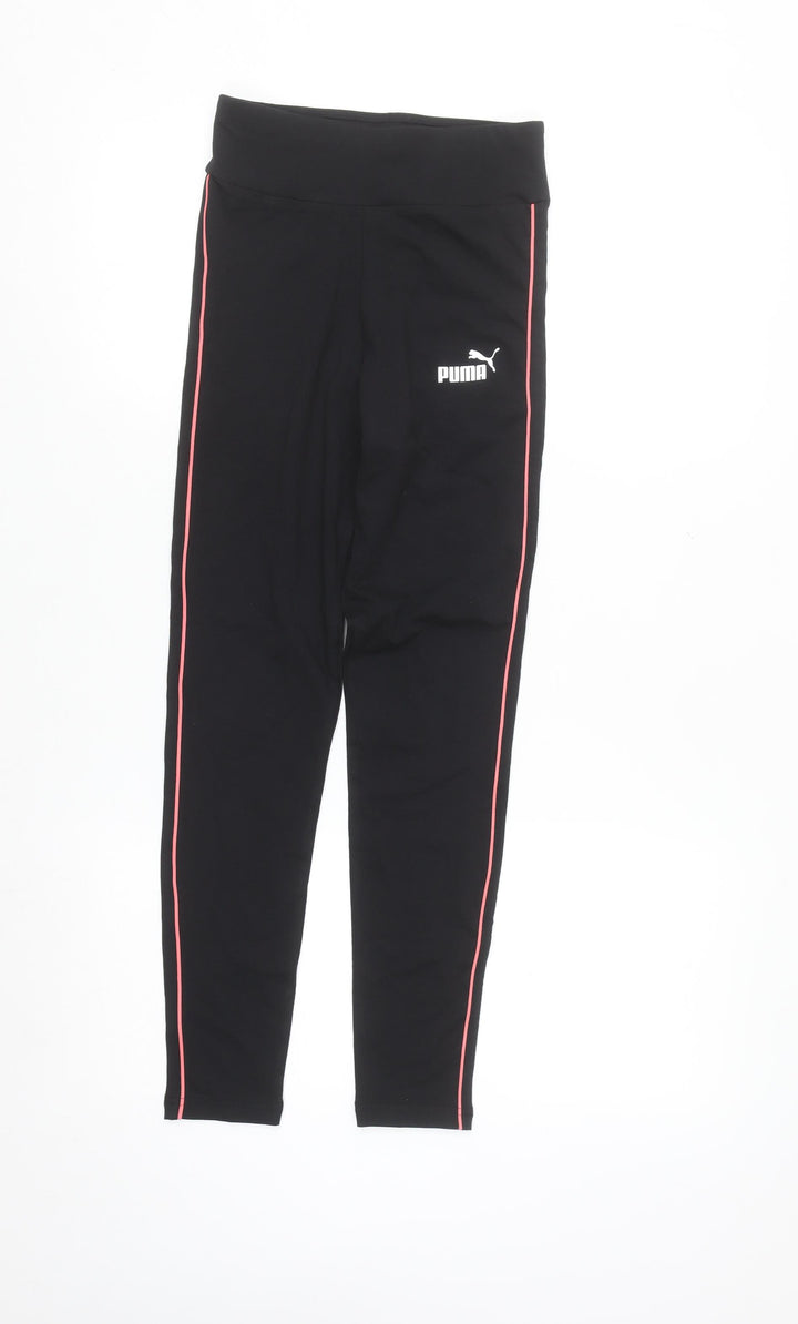 Puma Girls Black Ankle Sports Leggings 11-12 Years Stretch Cotton