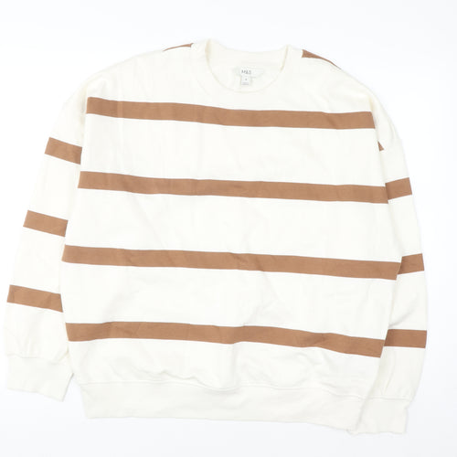 Marks and Spencer Men's Beige Striped Pullover Sweatshirt M