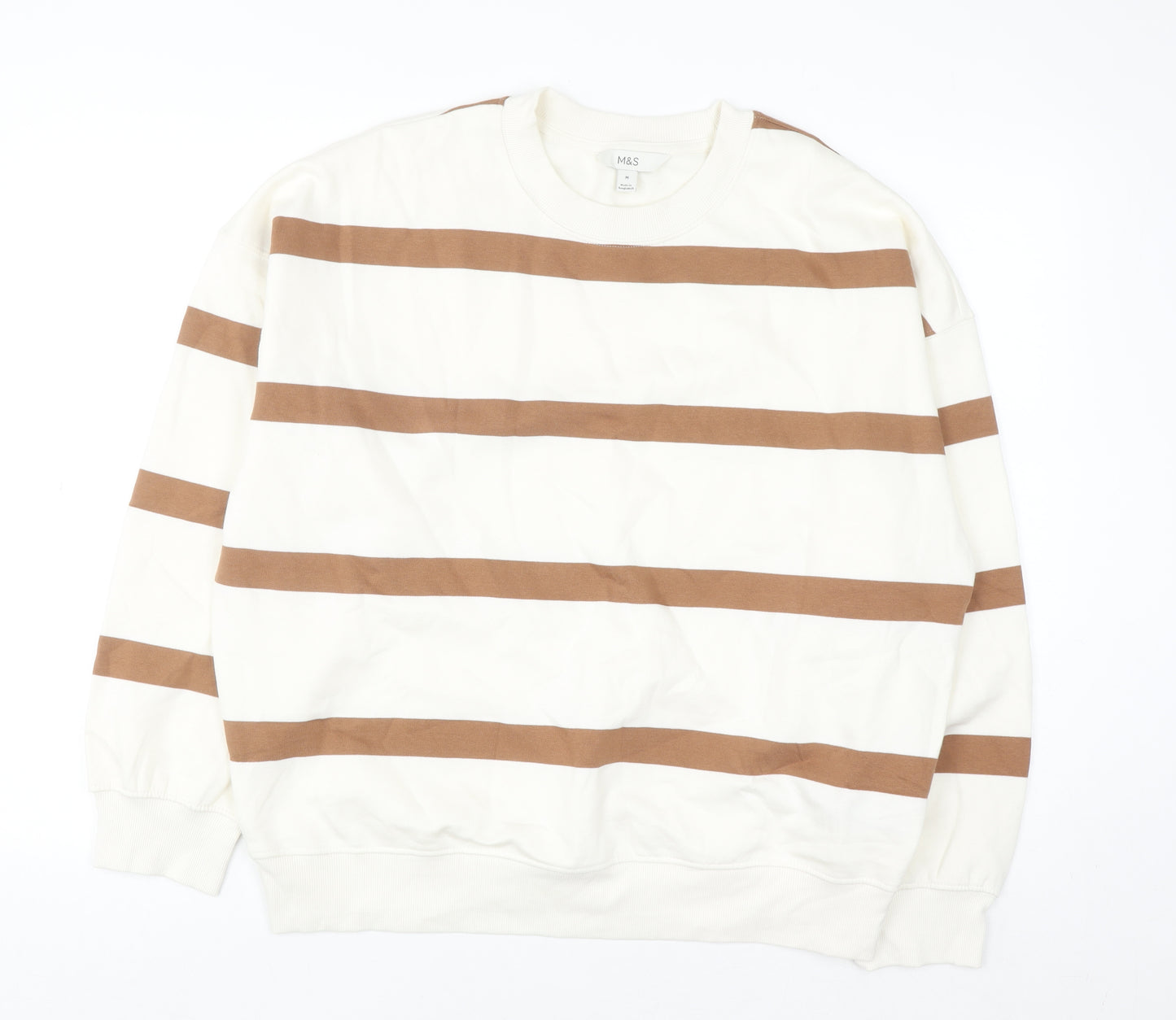 Marks and Spencer Men's Beige Striped Pullover Sweatshirt M