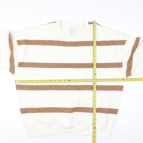 Marks and Spencer Men's Beige Striped Pullover Sweatshirt M
