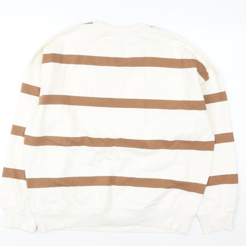 Marks and Spencer Men's Beige Striped Pullover Sweatshirt M