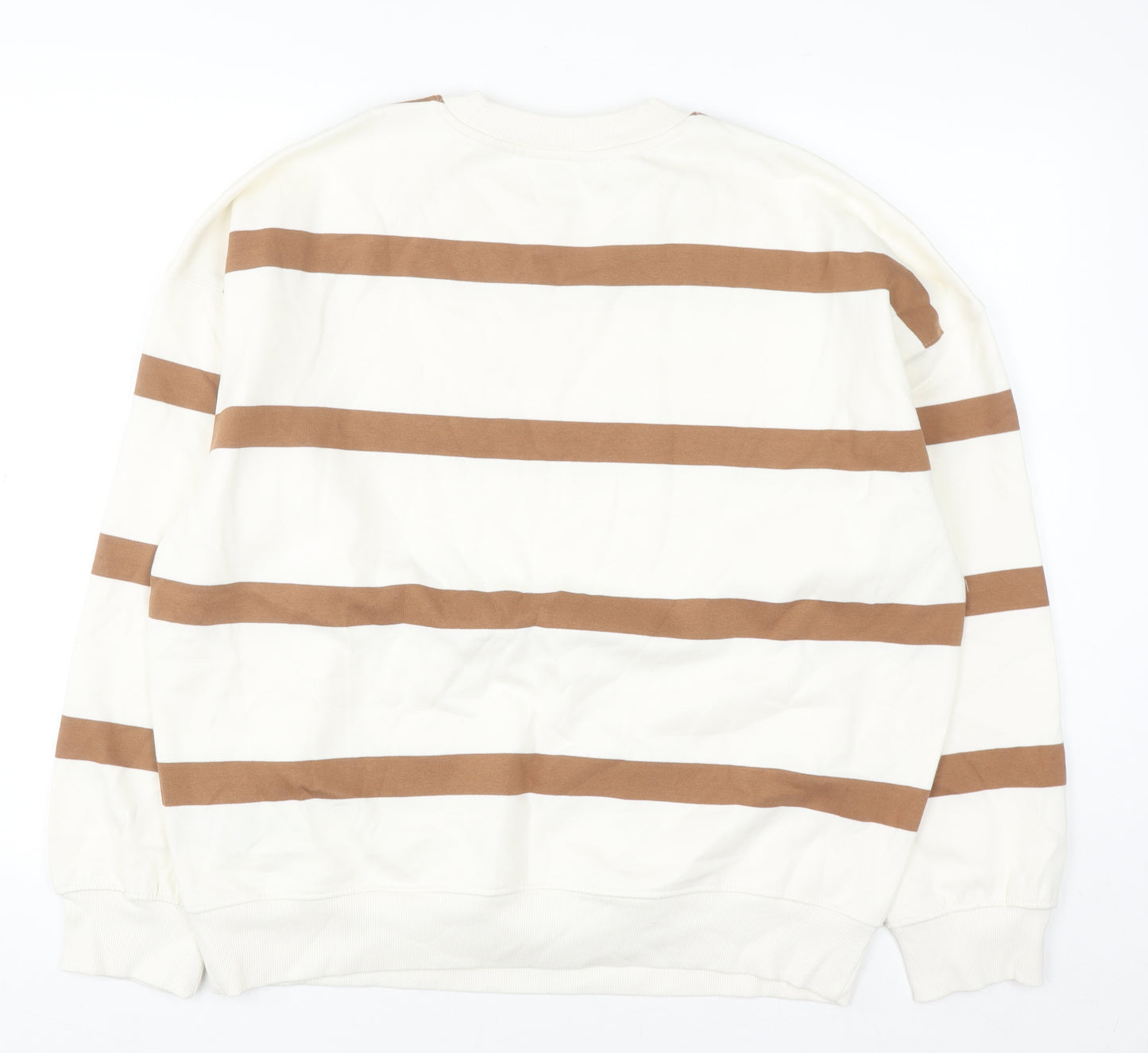 Marks and Spencer Men's Beige Striped Pullover Sweatshirt M