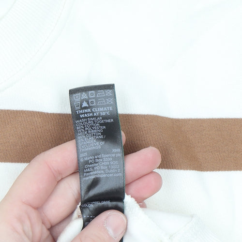 Marks and Spencer Men's Beige Striped Pullover Sweatshirt M