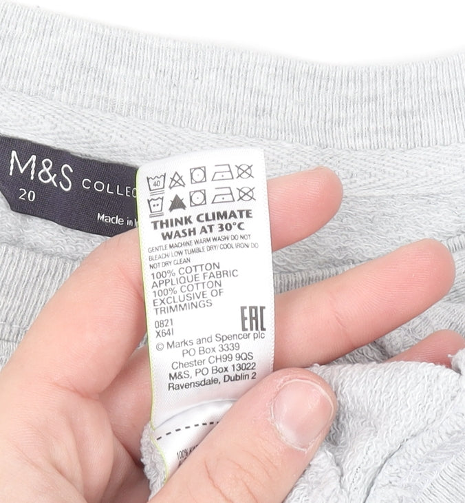 Marks and Spencer Women Grey BLOOM Cotton Pullover Sweatshirt Size 20
