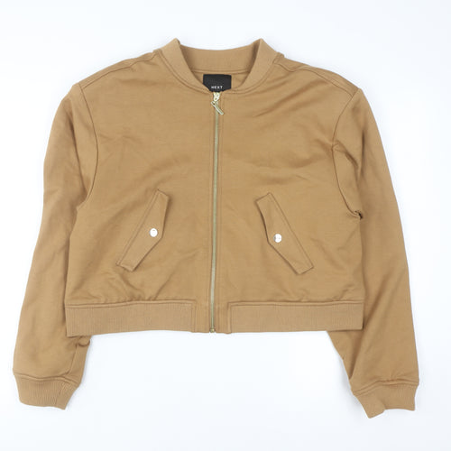 NEXT Women Brown Bomber Jacket UK 12 Cropped Zip Up Casual