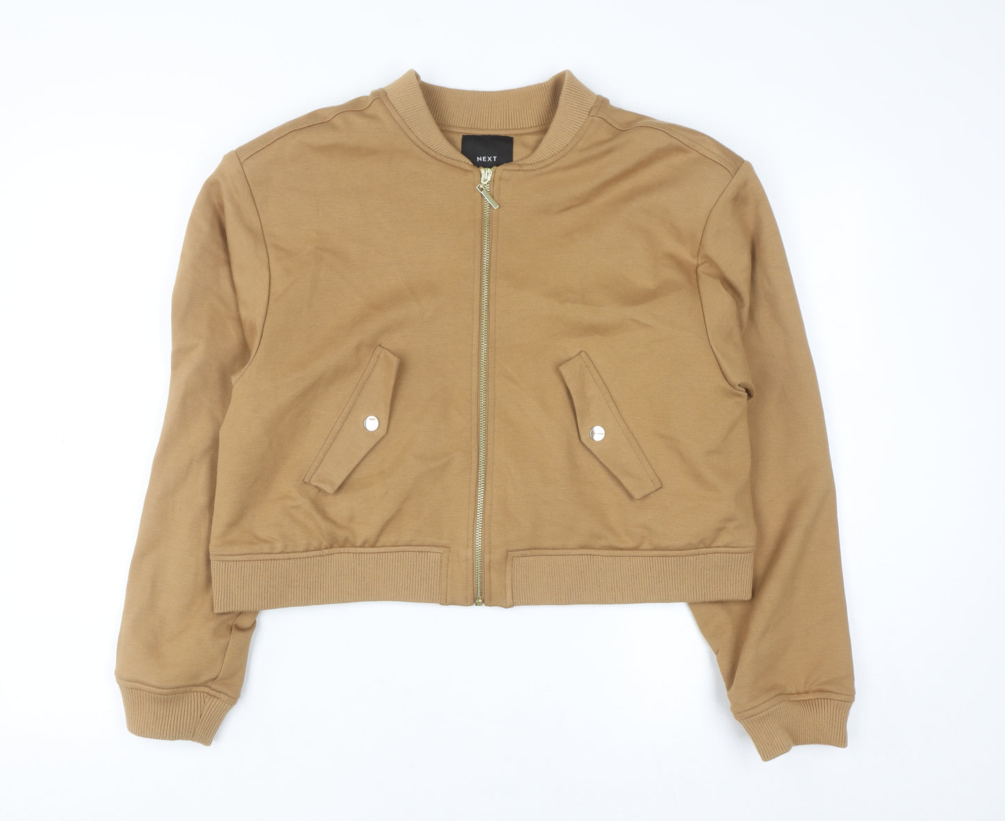 NEXT Women Brown Bomber Jacket UK 12 Cropped Zip Up Casual