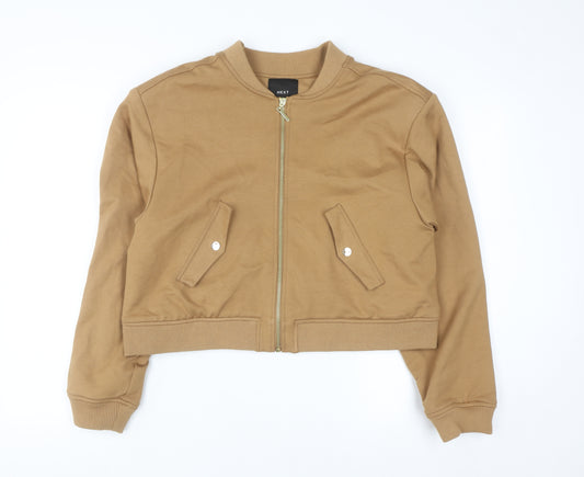 NEXT Women Brown Bomber Jacket UK 12 Cropped Zip Up Casual