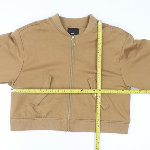NEXT Women Brown Bomber Jacket UK 12 Cropped Zip Up Casual
